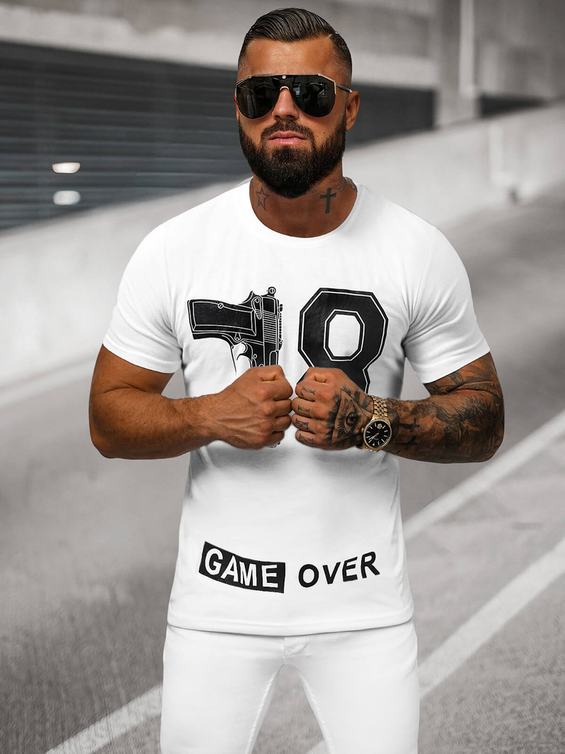 T-shirt Homme Blanc OZONEE O/T123/1Z