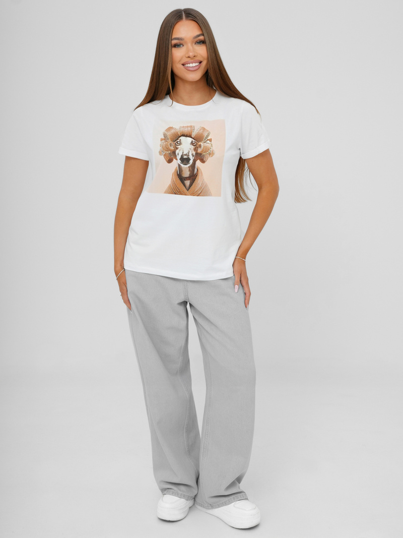 T-shirt femme blanc et beige OZONEE JS/YJ77726