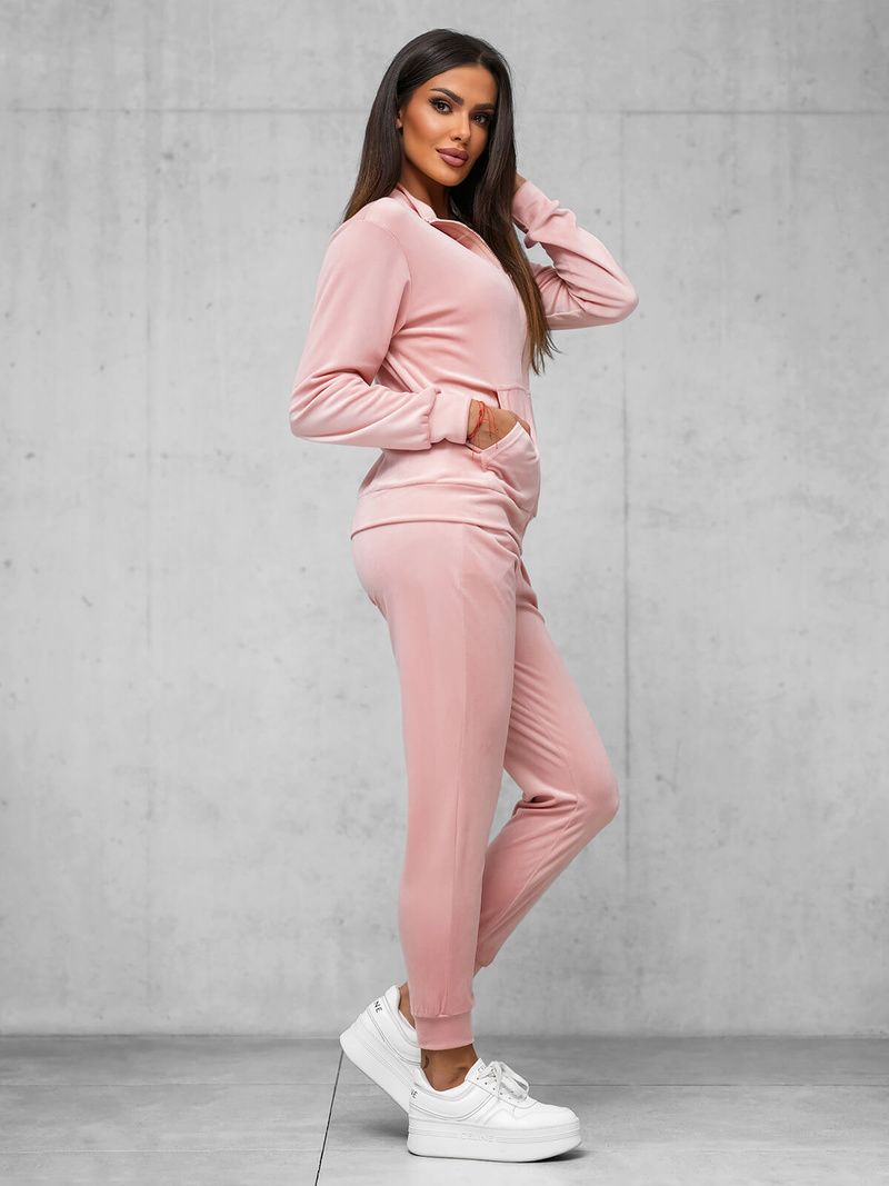 Ensemble survêtement femme en velours rose clair OZONEE JS/35C1610/20