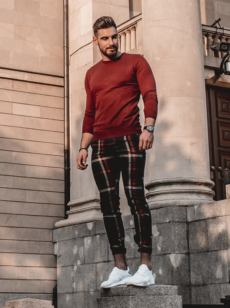 Pantalon Chino Homme bleu marine et rouge OZONEE DJ/5587