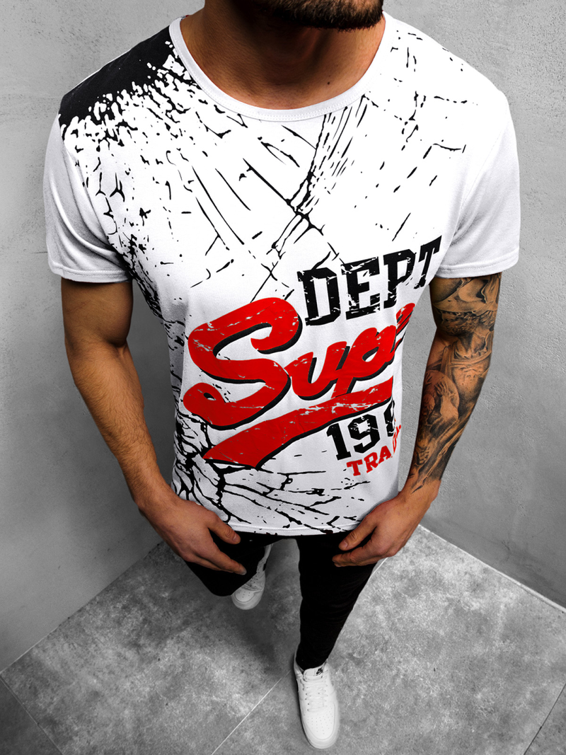 T-Shirt Homme Blanc OZONEE JS/KS1942Z