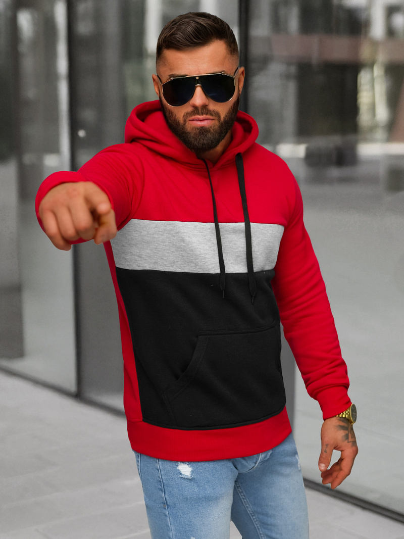 Sweatshirt à capuche homme rouge OZONEE JS/8B1320/18