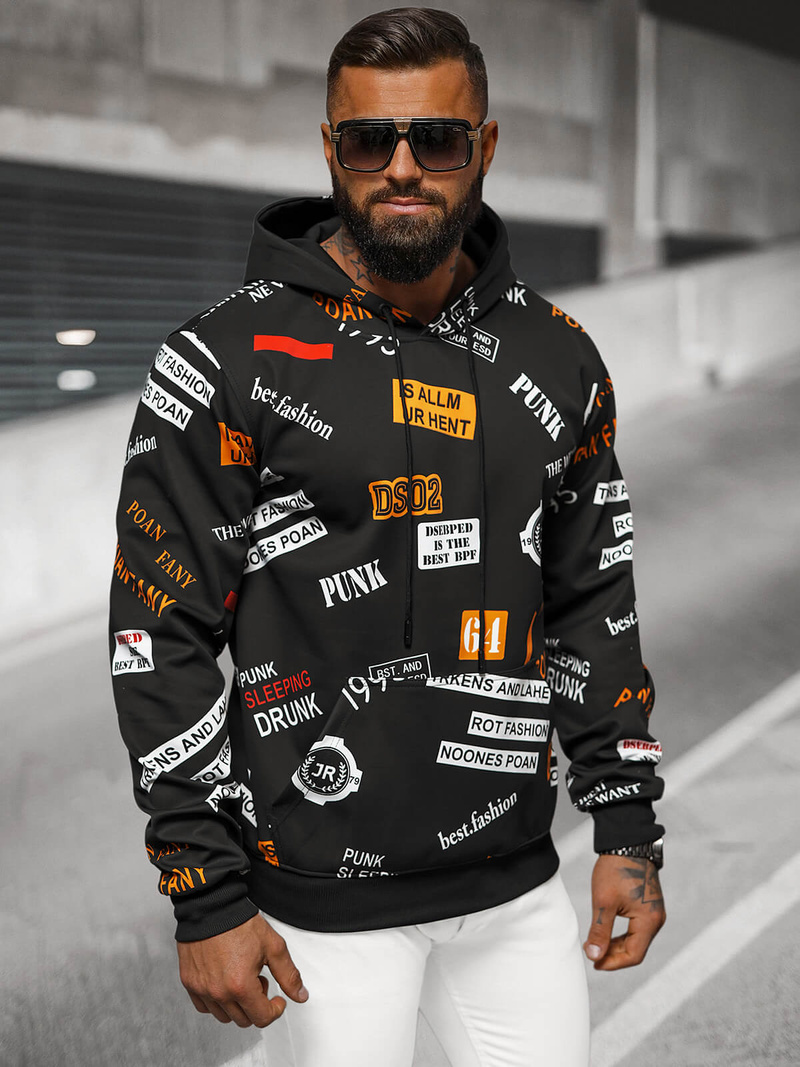 Sweatshirt à capuche homme noir OZONEE JS/8B1250/3