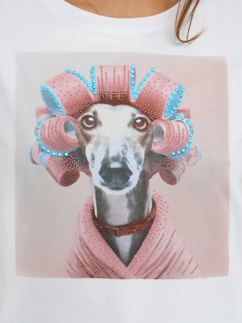 T-shirt femme blanc et rose OZONEE JS/YJ77726