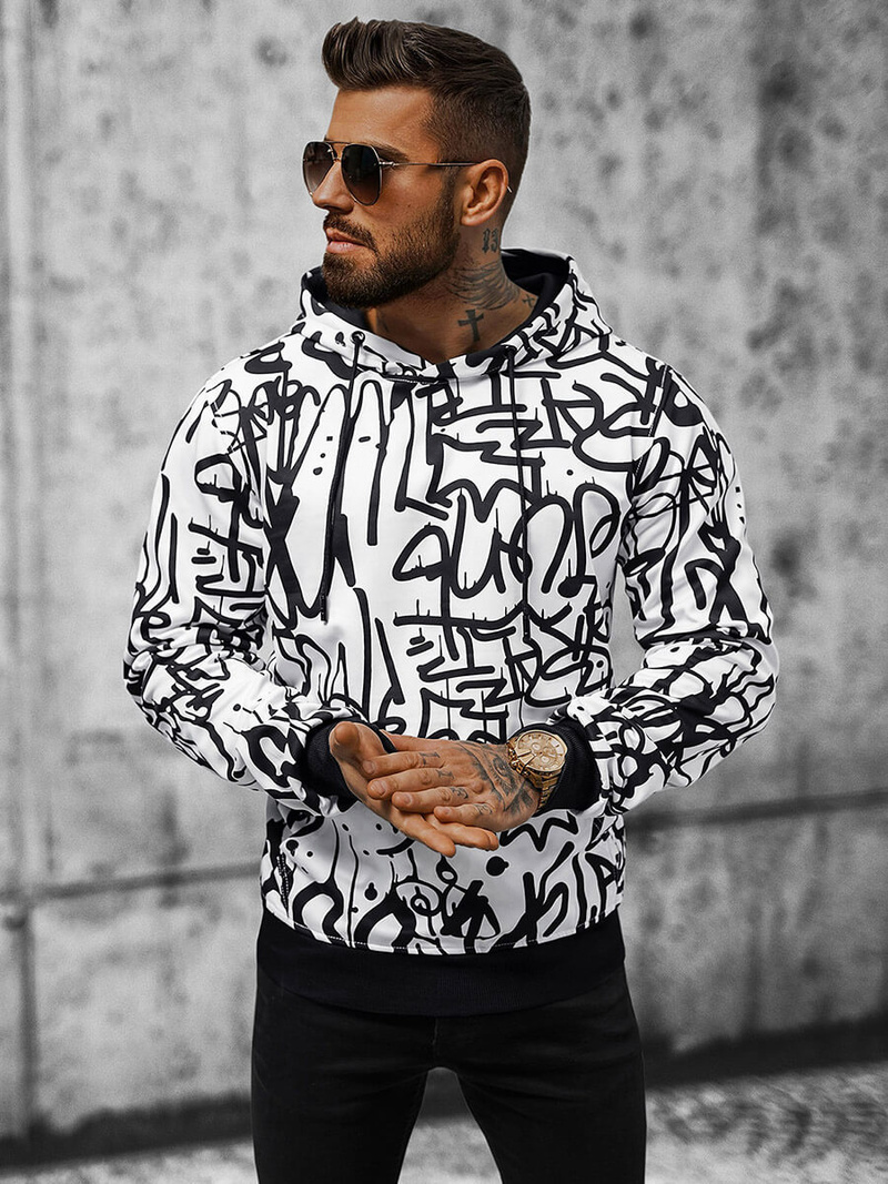 Sweatshirt à capuche homme blanc OZONEE JS/8B1151/1