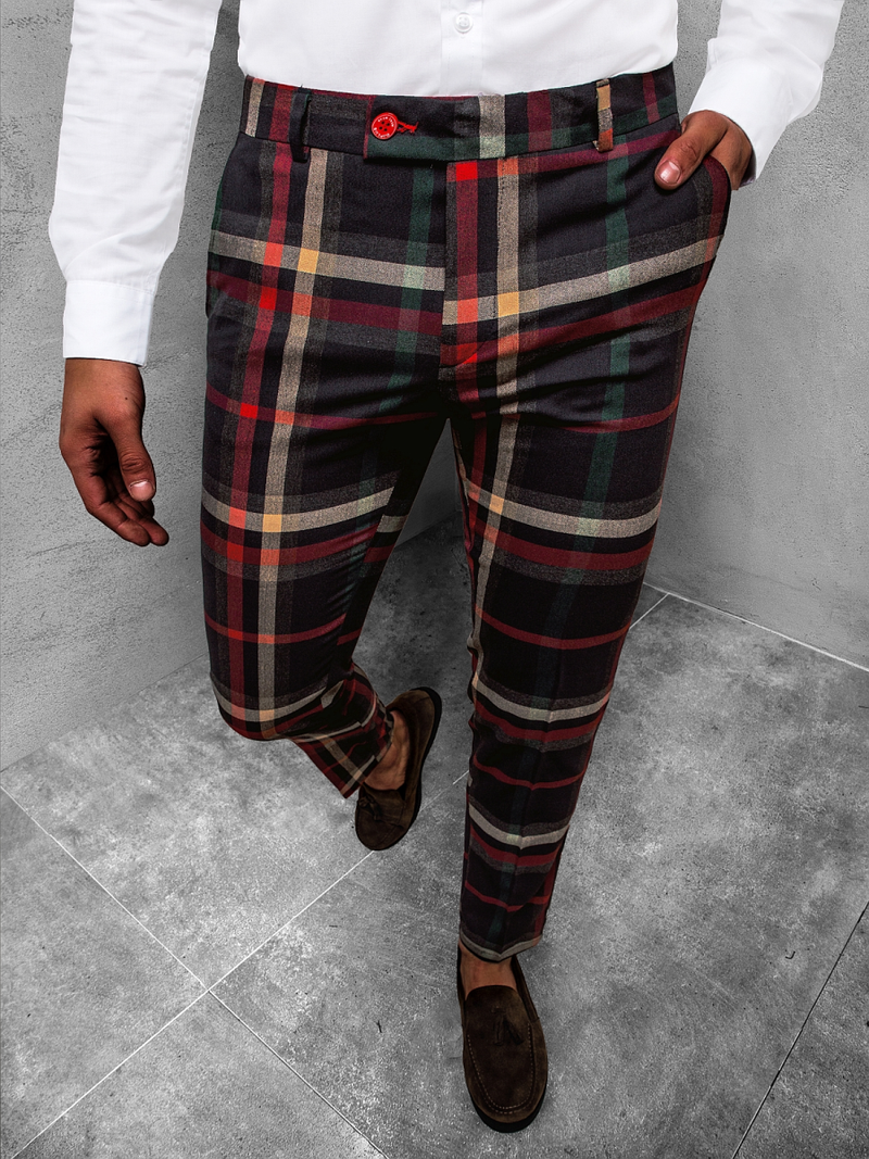 Pantalon Chino Homme bleu marine et rouge OZONEE DJ/5587