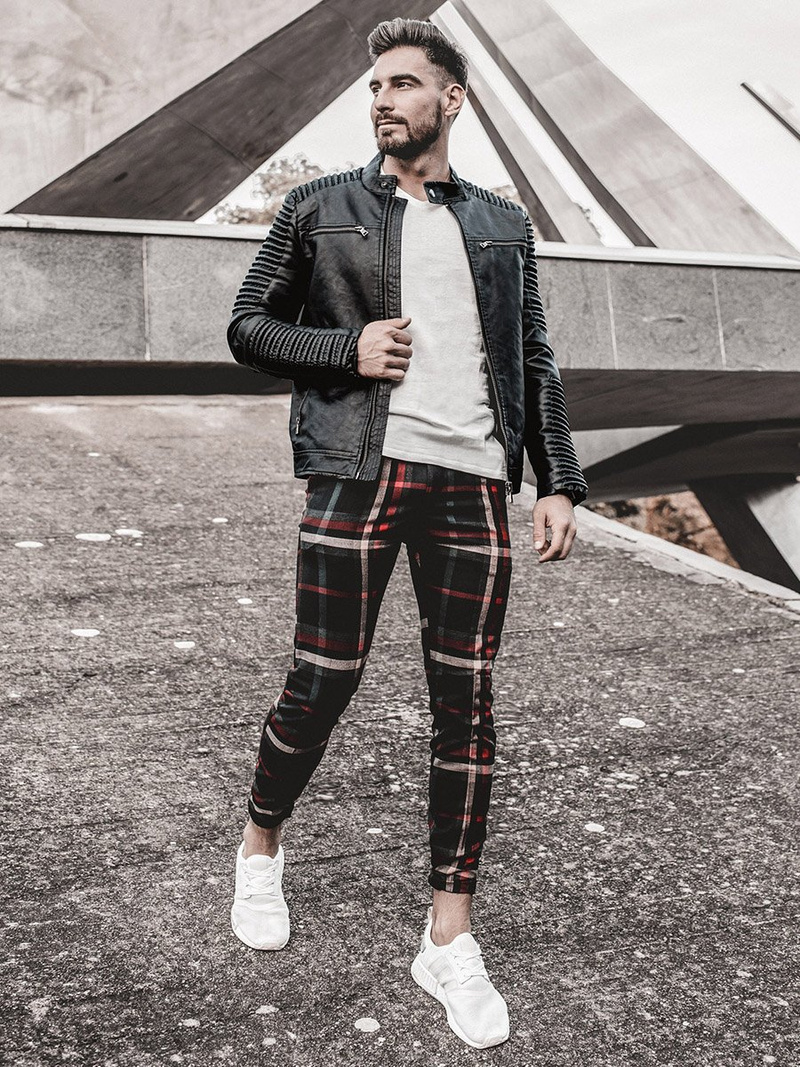 Pantalon Chino Homme bleu marine et rouge OZONEE DJ/5587