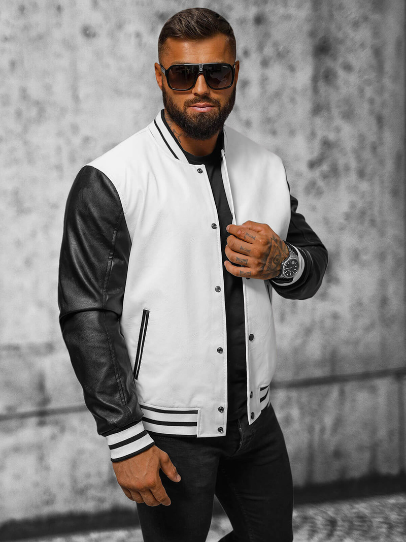 Veste en cuir homme blanc et noir OZONEE JS/11Z8068