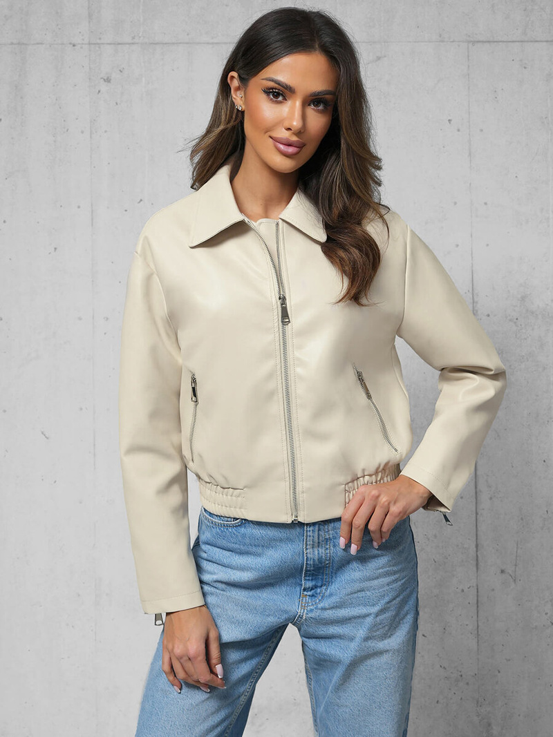 Veste en cuir femme beige OZONEE O/G116