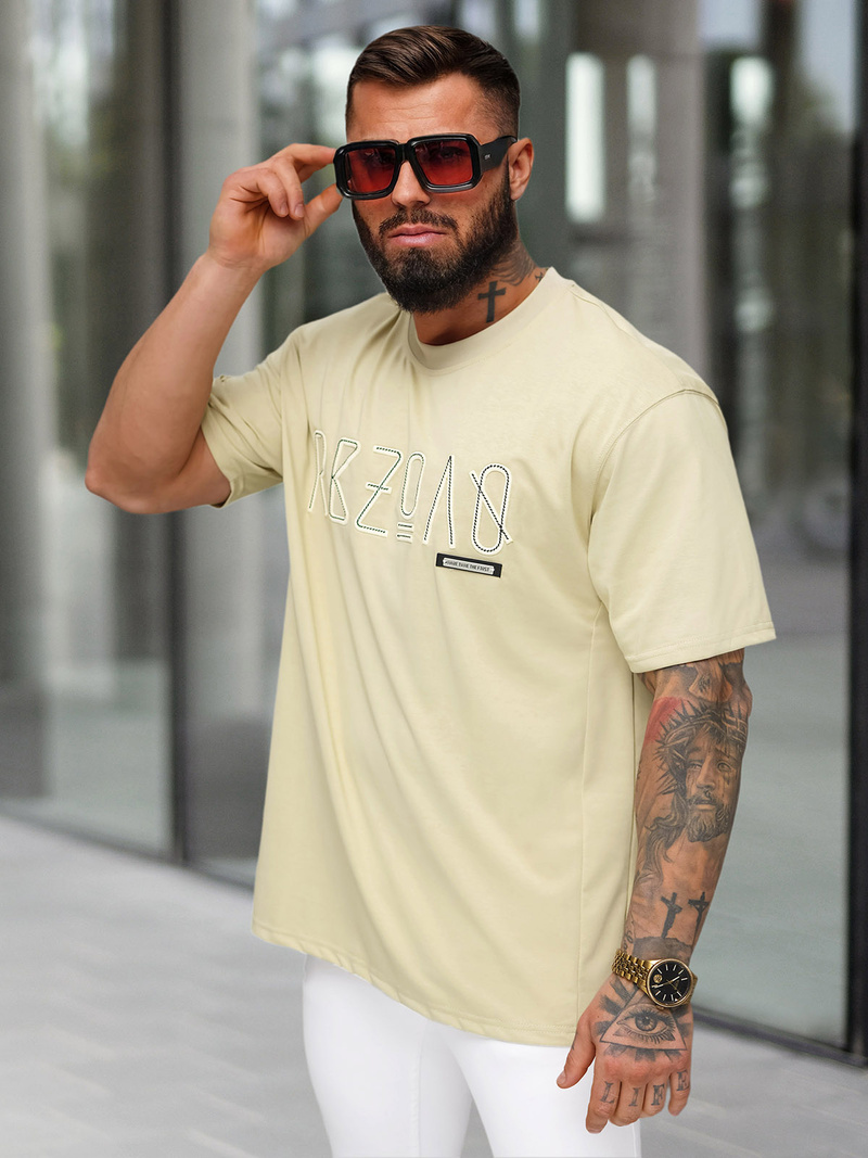 T-shirt Homme Beige OZONEE O/QQ1185