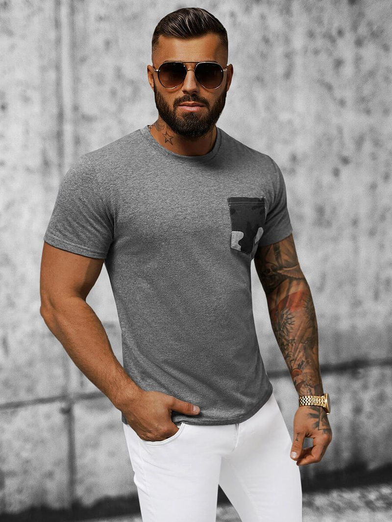 T-shirt Homme Gris Foncé OZONEE JS/8T85/3Z