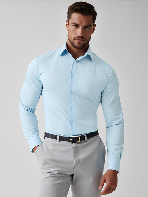 Chemise Homme Bleu Clair OZONEE O/V59Z