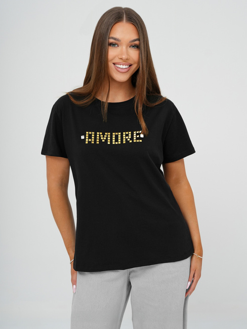 T-shirt Femme Noir et Or OZONEE JS/YJ77716