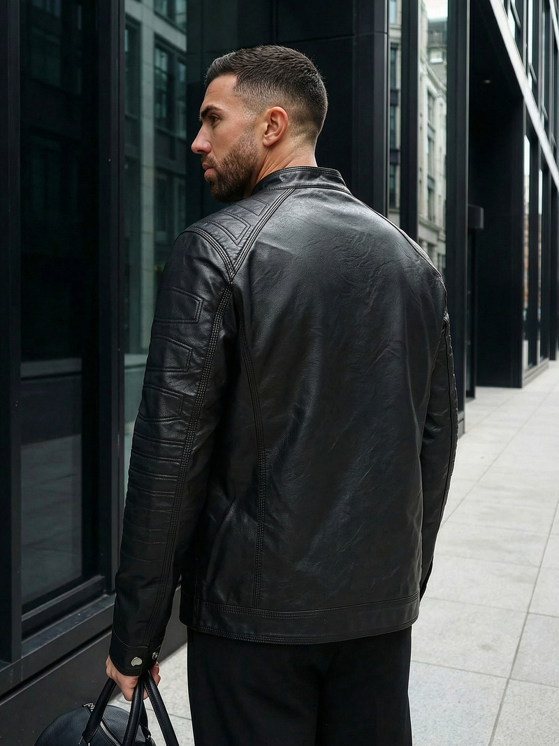 Veste en cuir homme Noir OZONEE JS/11Z8138