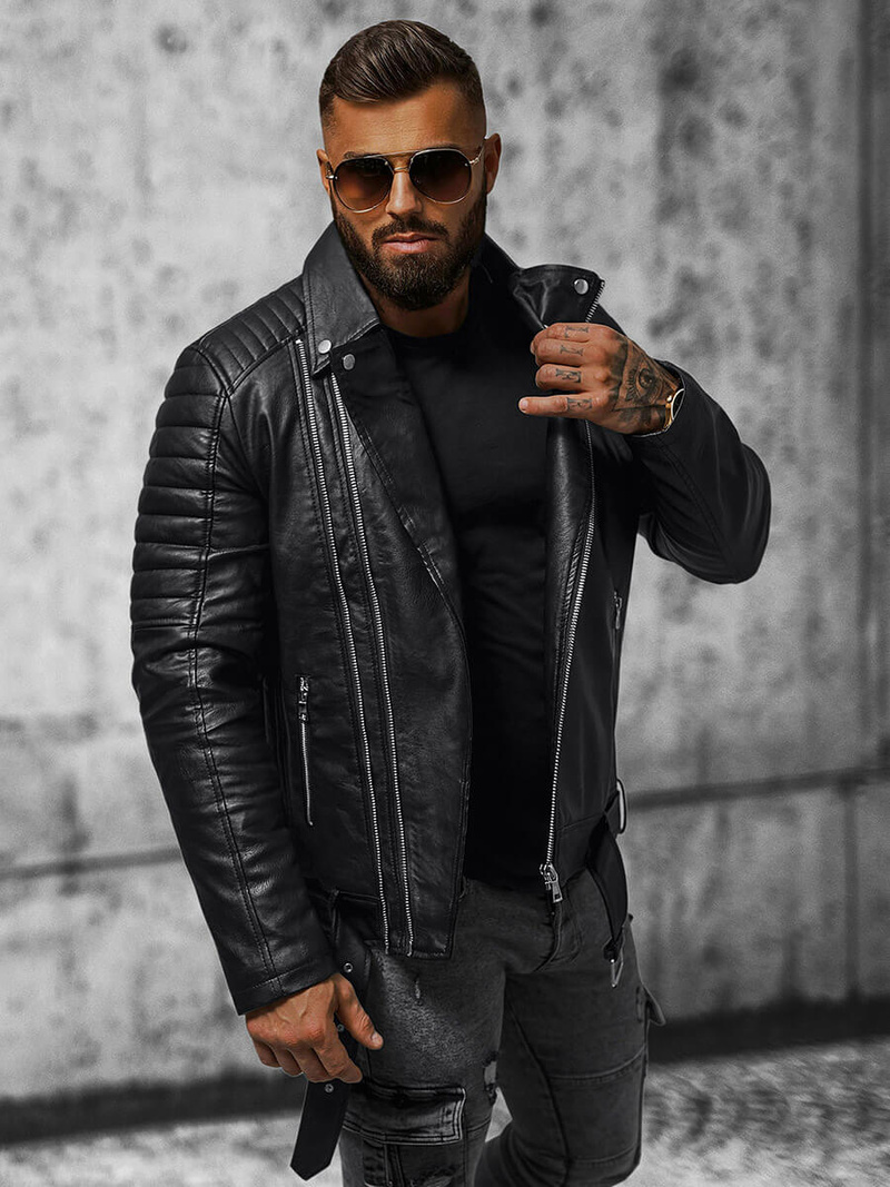 Veste en cuir homme Noir OZONEE JS/11Z8005Z