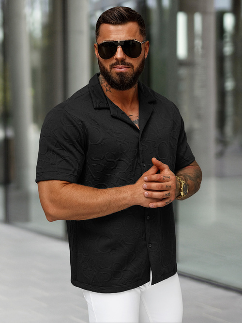 Chemise homme à manches courtes noir OZONEE O/B2256