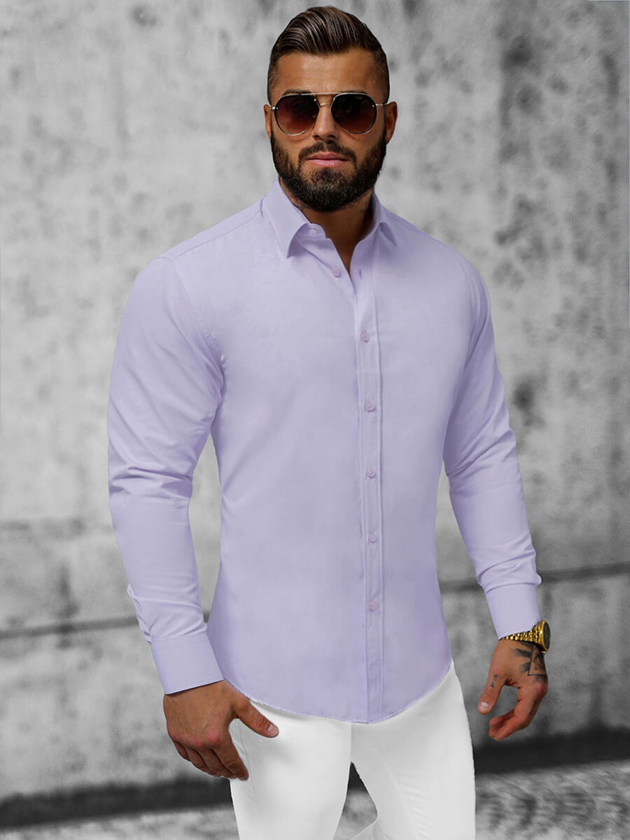 Chemise Coton Chemise Homme Couleur Lilas Chemise Violette Rayée