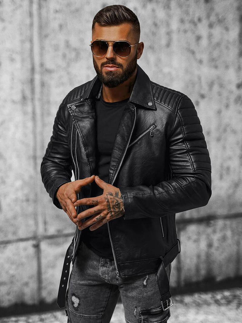 Veste en cuir homme Noir OZONEE JS/11Z8005Z