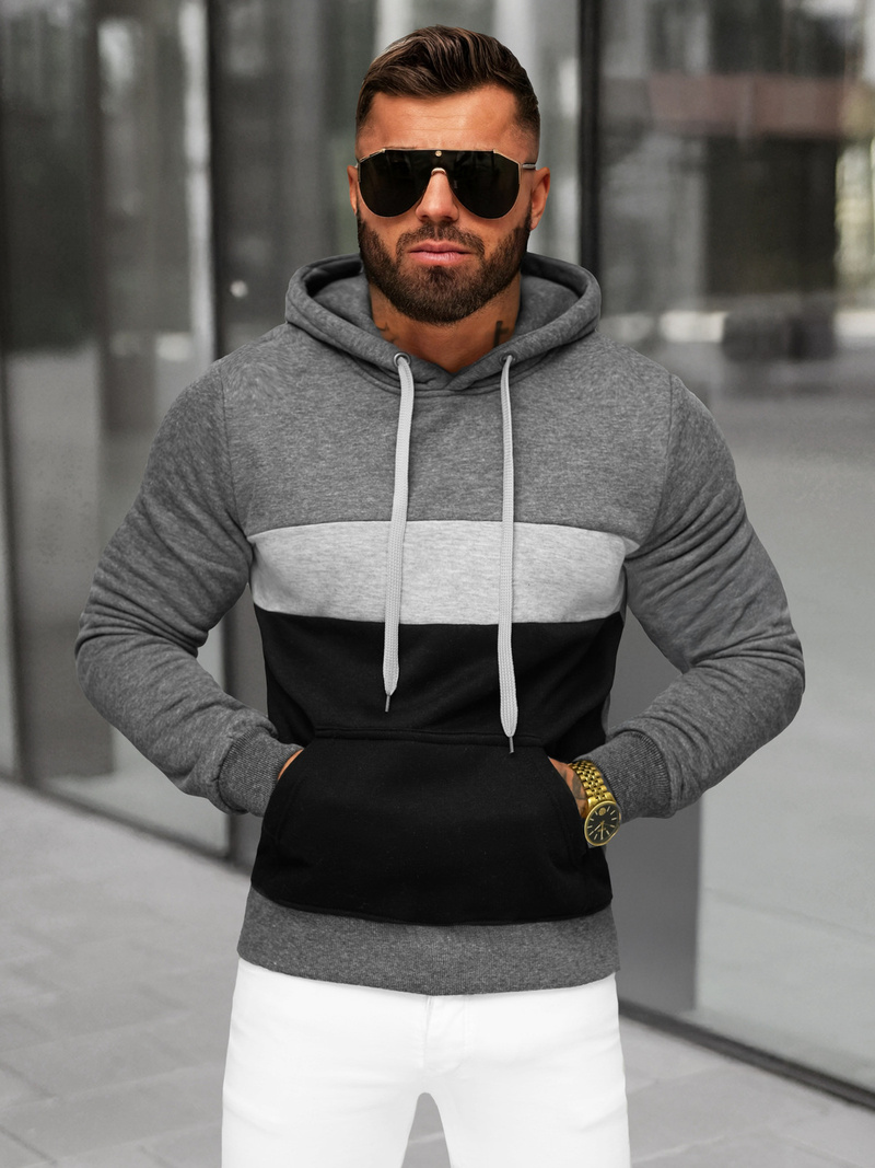 Sweatshirt à capuche homme gris foncé OZONEE JS/8B1320/5