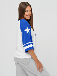 T-shirt femme blanc et bleu OZONEE JS/R62493