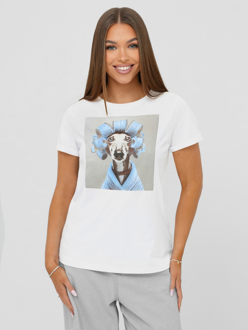 T-shirt femme blanc et gris OZONEE JS/YJ77726