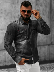 Chemise en jean Homme noir OZONEE NB/MC701NZ