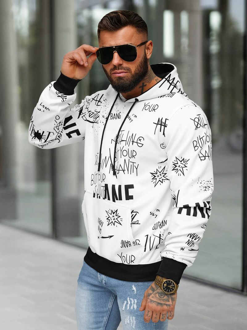 Sweatshirt à capuche homme blanc OZONEE JS/8B1229/1
