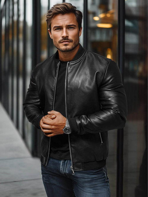 Veste en cuir homme noir OZONEE JS/11Z8106Z