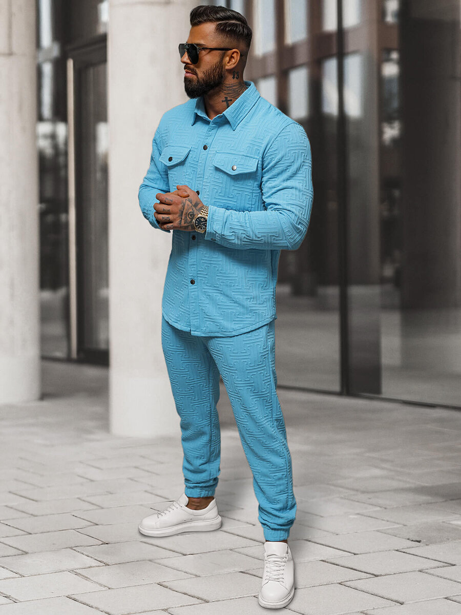Ensemble homme bleu clair chemise et pantalon OZONEE O/3C105