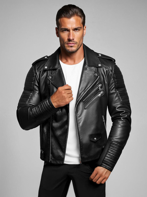 Veste en cuir homme noir OZONEE JS/11Z8065Z