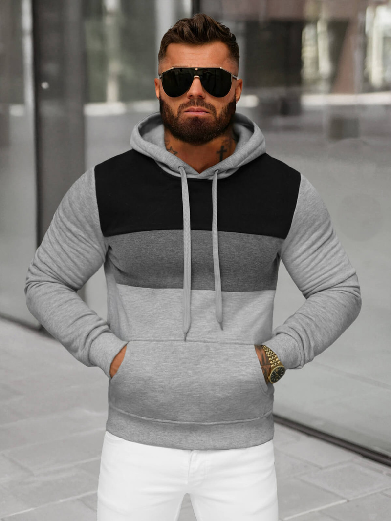 Sweatshirt à capuche homme gris OZONEE JS/8B1312/2