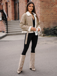 Veste en cuir femme beige OZONEE O/81331