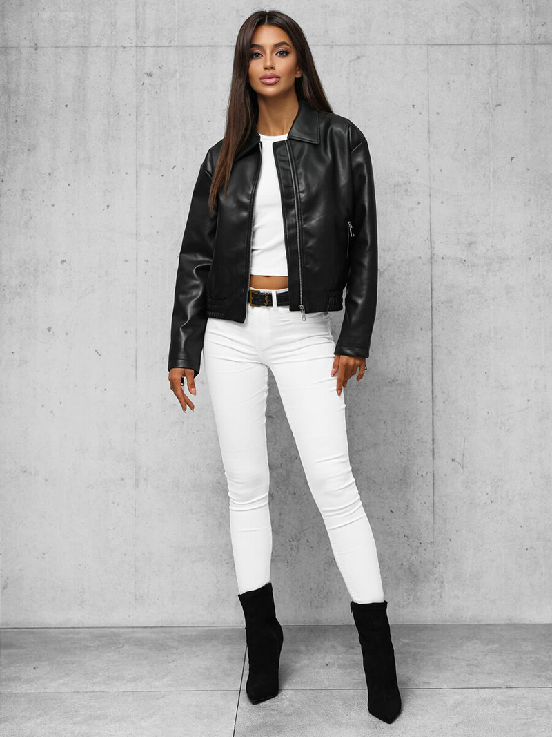 Veste en cuir femme noir OZONEE O/G116Z