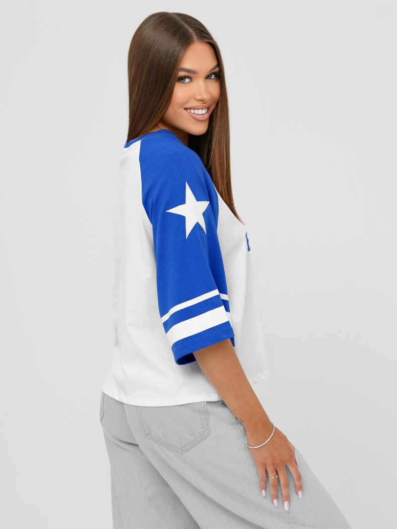 T-shirt femme blanc et bleu OZONEE JS/R62493