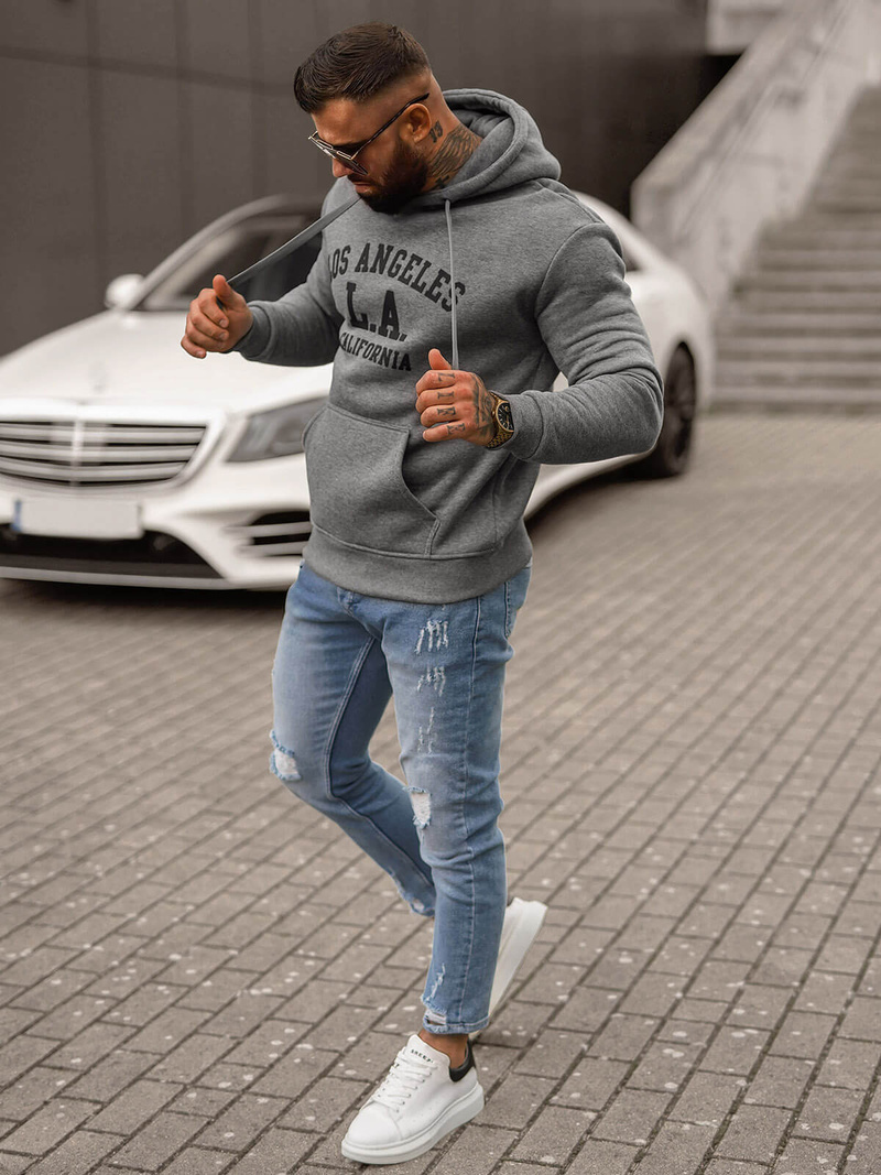Sweatshirt à capuche homme gris foncé OZONEE JS/8B1356/5