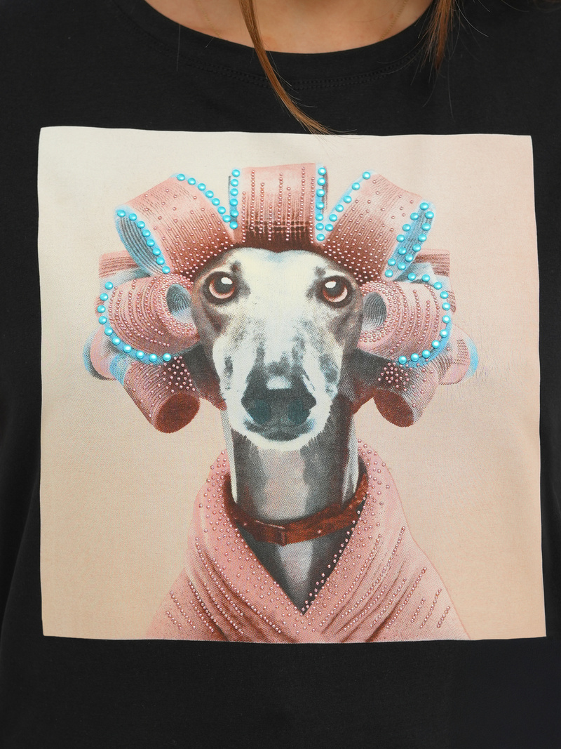 T-shirt femme noir et rose OZONEE JS/YJ77726