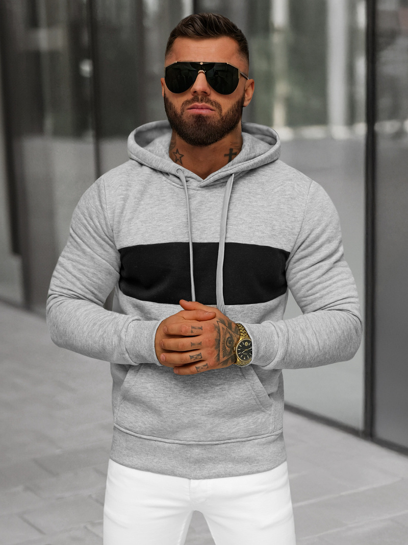 Sweatshirt à capuche homme gris OZONEE JS/8B1308/2