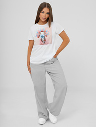 T-shirt femme blanc et rose OZONEE JS/YJ77726