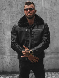 Veste en cuir homme Noir OZONEE JS/11Z8013Z