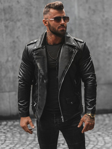 Veste en cuir homme Noir OZONEE JS/11Z8014