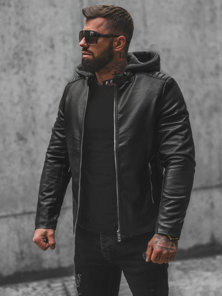 Veste en cuir homme Noir OZONEE JS/11Z8012Z