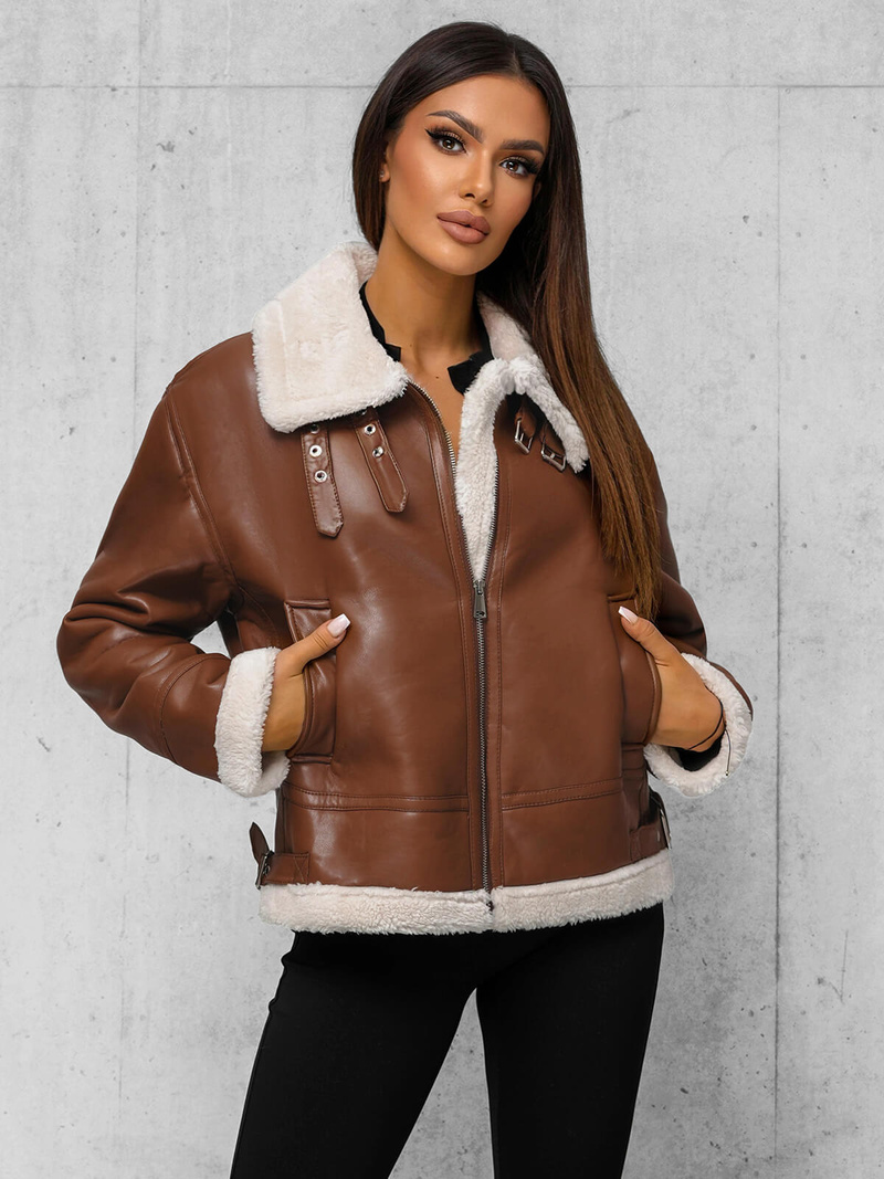 Veste en cuir femme marron OZONEE JS/11Z8176Z