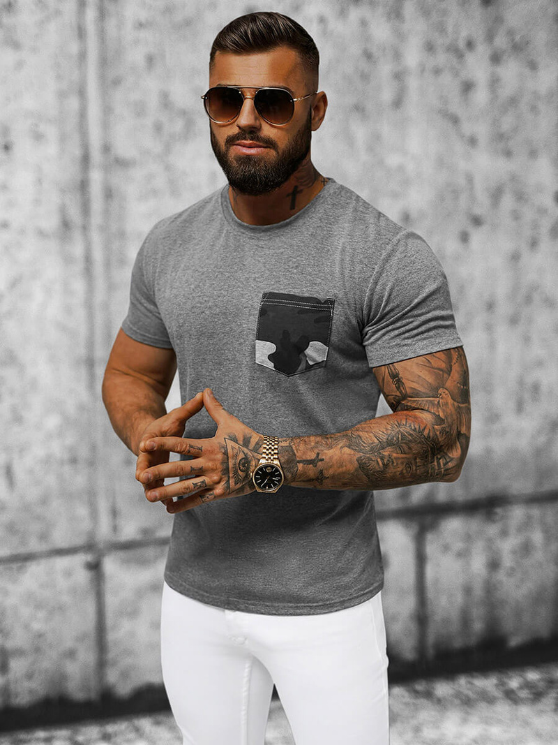 T-shirt Homme Gris Foncé OZONEE JS/8T85/3Z