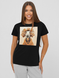 T-shirt femme noir et beige OZONEE JS/YJ77726
