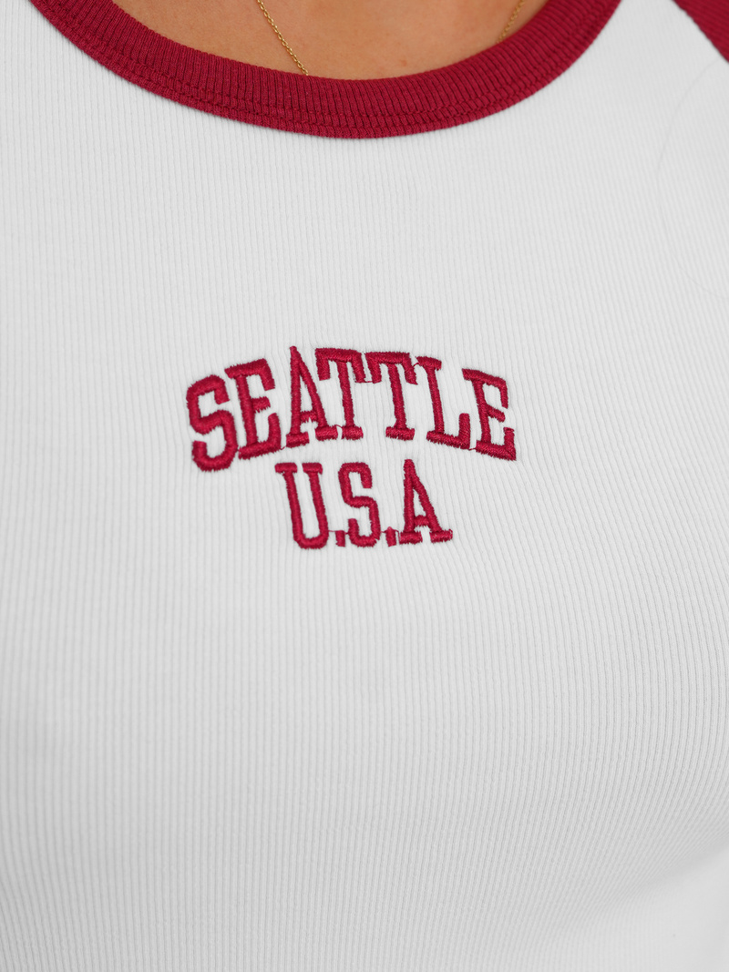 T-shirt femme blanc et rouge OZONEE JS/R61627