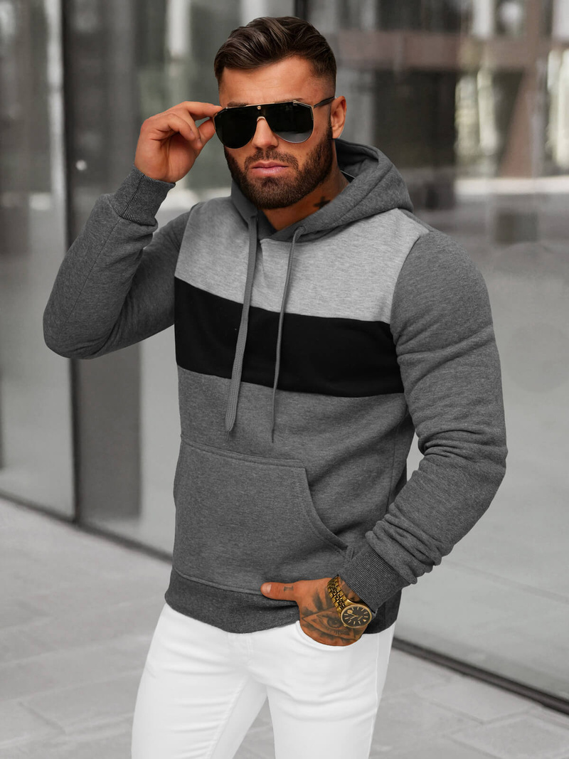 Sweatshirt à capuche homme gris foncé OZONEE JS/8B1312/5