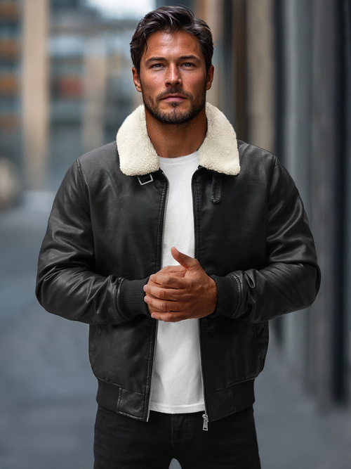 Veste en cuir homme Noir OZONEE JB/JP1178Z