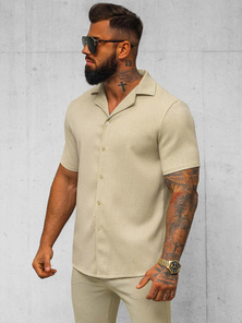 Chemise homme à manches courtes beige OZONEE O/Y971T