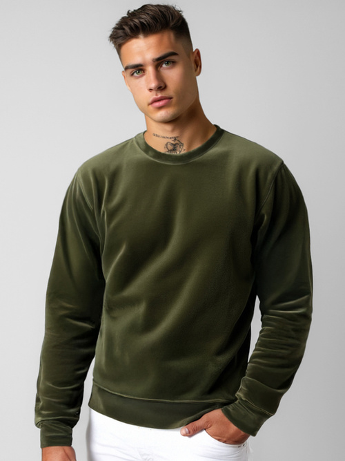 Sweatshirt homme en velours kaki OZONEE JS/8B1166/29