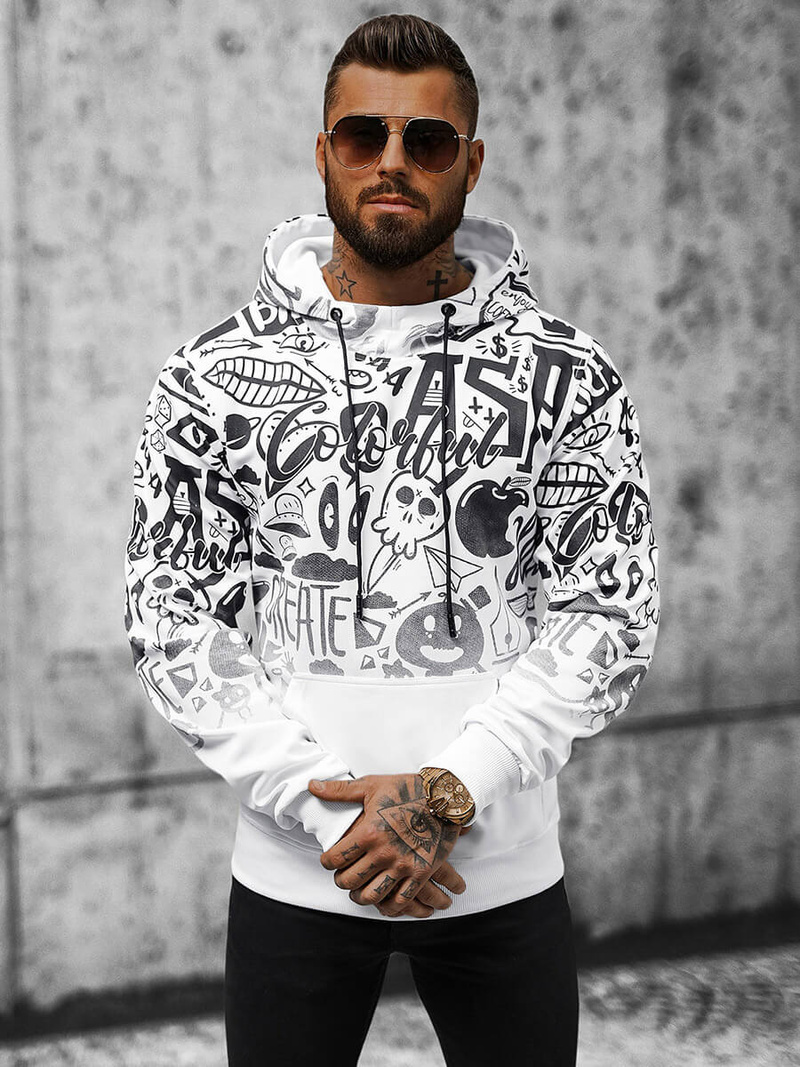 Sweatshirt à capuche homme blanc OZONEE JS/8B995/1